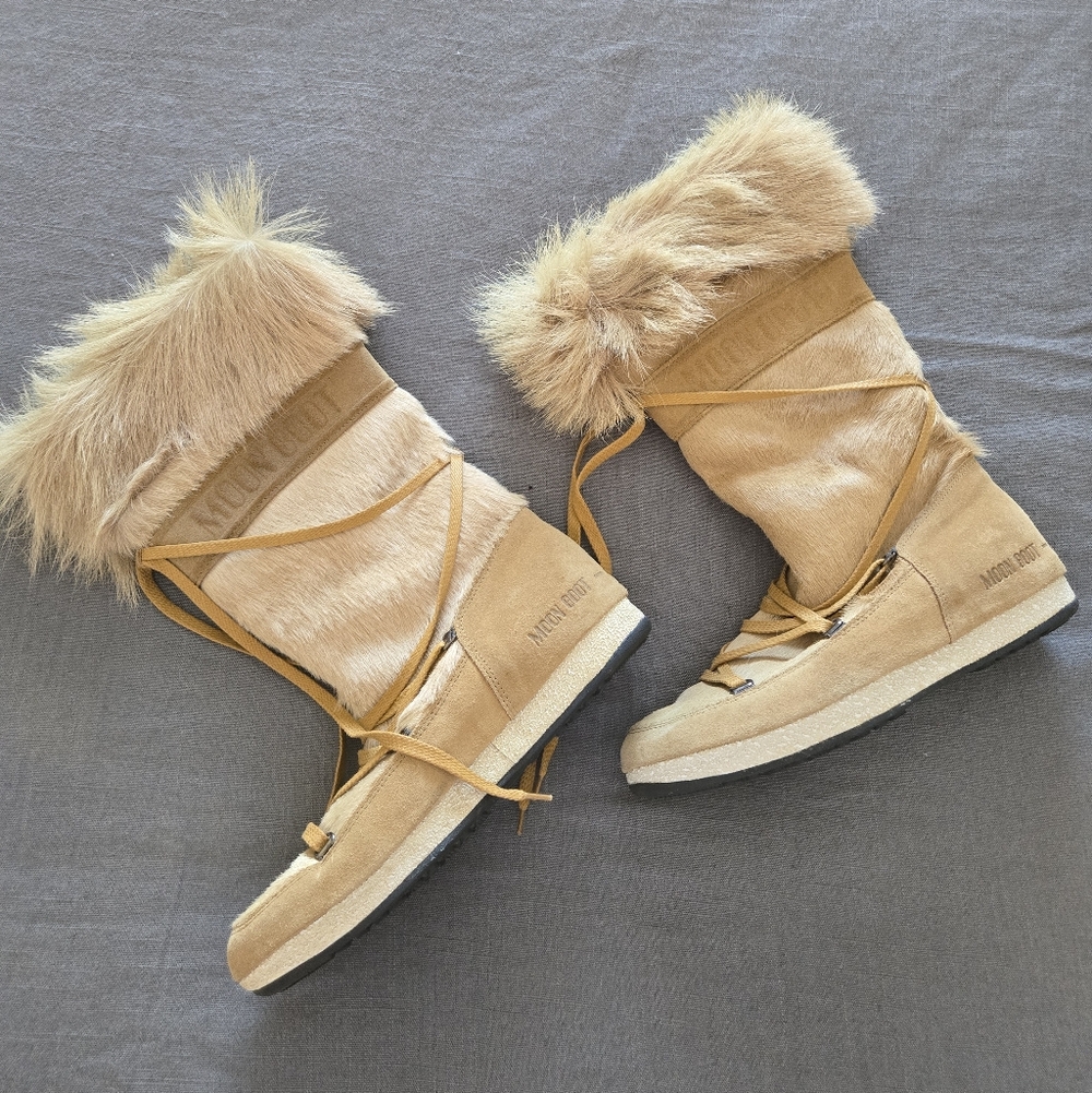 Genuine Leather And Fur Moon Boots